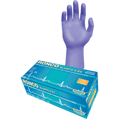 Blurite 6 EC Extended Cuff Examination Gloves, Small, Nitrile, 6-mil, Powder-Free, Purple, Class 2 Haskins Industrial Inc.