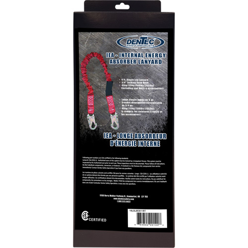 ShockSorb Internal Shock Lanyard, 6', Snap Hook Center, Snap Hook Leg Ends, Polyester Haskins Industrial Inc.