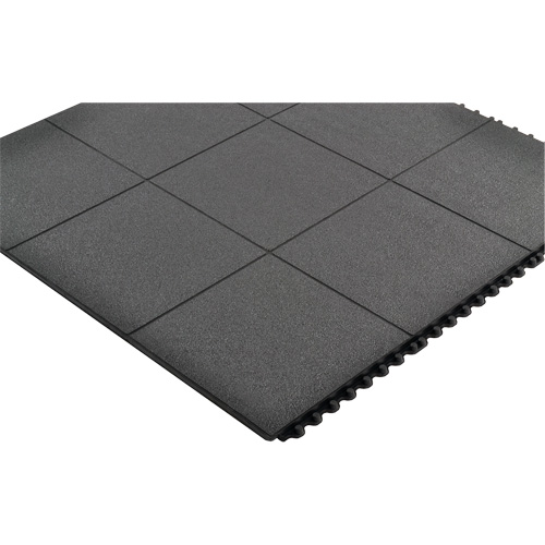 Cushion-Ease&reg; Interlocking Anti-Fatigue Mat, Pebbled, 3' x 3' x 3/4", Black, Natural Rubber Haskins Industrial Inc.