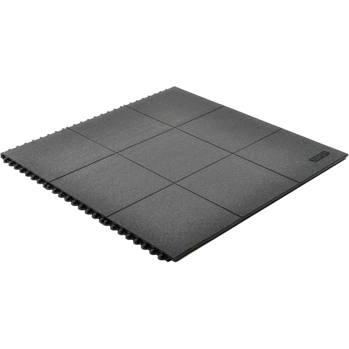 Cushion-Ease&reg; Interlocking Anti-Fatigue Mat, Pebbled, 3' x 3' x 3/4", Black, Natural Rubber Haskins Industrial Inc.