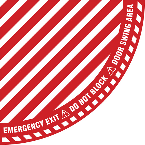 "Emergency Exit" Quarter Circle Swing Door Floor Sign, Adhesive, English with Pictogram Haskins Industrial Inc.