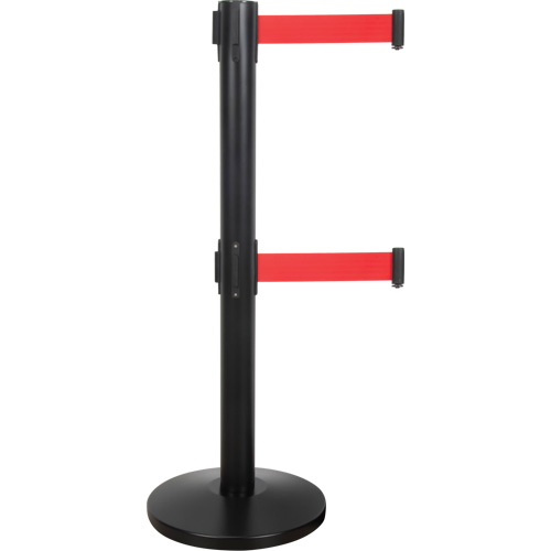 Barri&egrave;re pour le contr&ocirc;le des foules &agrave; courroie double, Acier, 35" h, Ruban Rouge, Longueur du ruban 7' Haskins Industrial Inc.