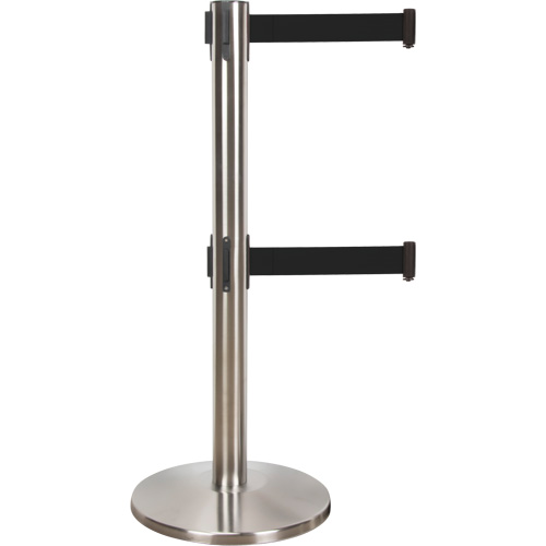 Barri&egrave;re pour le contr&ocirc;le des foules &agrave; courroie double, Acier, 35" h, Ruban Noir, Longueur du ruban 7' Haskins Industrial Inc.