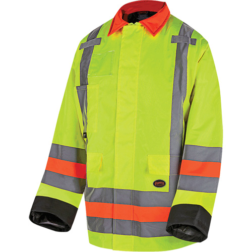 6040 Veste de contr&ocirc;le de la circulation pour l'hiver qu&eacute;b&eacute;cois, Polyester, Jaune lime haute visibilit&eacute;, T-petit Haskins Industrial Inc.