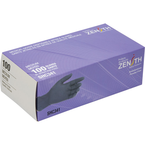 Gants jetables de calibre m&eacute;dical, Moyen, Nitrile, 6 mils, Sans poudre, Noir, Classe 2 Haskins Industrial Inc.