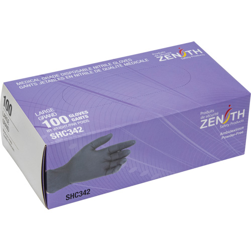 Gants jetables de calibre m&eacute;dical, Grand, Nitrile, 6 mils, Sans poudre, Noir, Classe 2 Haskins Industrial Inc.