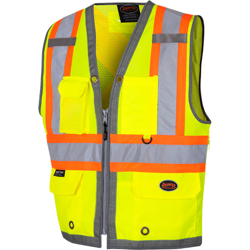 6673 Mesh-Back Zip-Front Surveyor's Vest, High Visibility Lime-Yellow, Small, Polyester Haskins Industrial Inc.