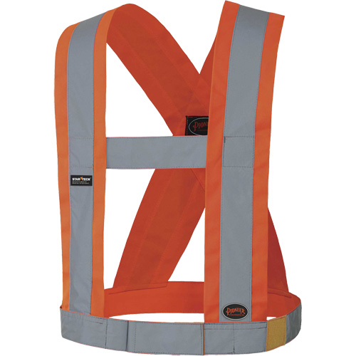 5490 4" Wide Adjustable Safety Sash, Meets/Exceeds CSA Z96 Class 2 - Level 2, High Visibility Orange, Silver Reflective Colour, One Size Haskins Industrial Inc.