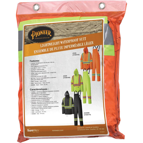 5598 Lightweight Waterproof Rain Suit, Polyester/PVC, Small, High Visibility Orange Haskins Industrial Inc.