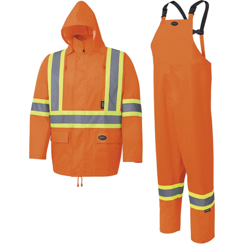 5618 150D Rain Suit, Polyester/Polyurethane, Small, High Visibility Orange Haskins Industrial Inc.