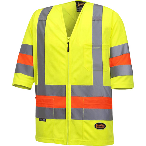 6019 Short-Sleeved Quebec Traffic Control Shirt, Polyester, X-Small, High Visibility Lime-Yellow Haskins Industrial Inc.
