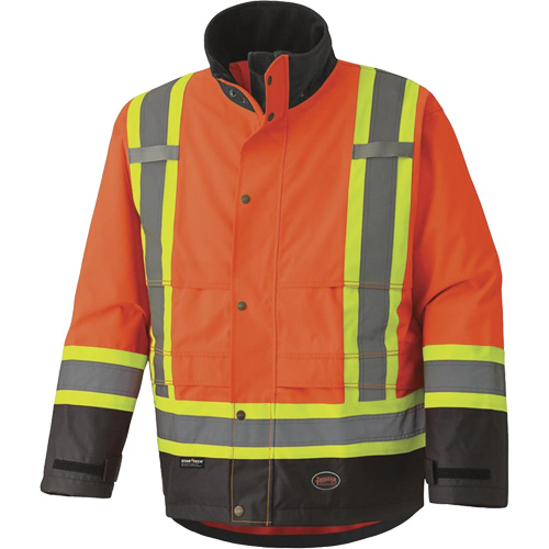 5400 300D Trilobal Ripstop Waterproof Safety Jacket, Polyester, Black/High Visibility Orange, Small Haskins Industrial Inc.