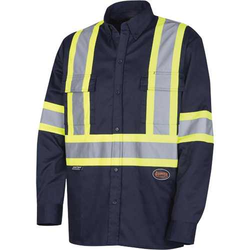 4414 Button-Down Work Shirt, Poly-Cotton, Small, Navy Blue Haskins Industrial Inc.