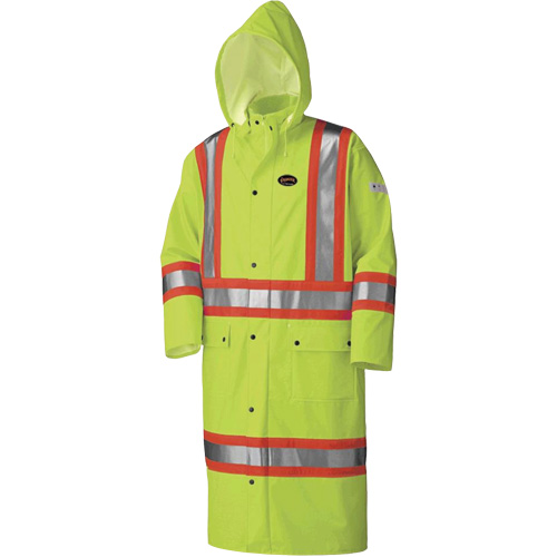 5897 Manteau long imperm&eacute;able et ignifuge, Grand, Jaune lime haute visibilit&eacute; Haskins Industrial Inc.