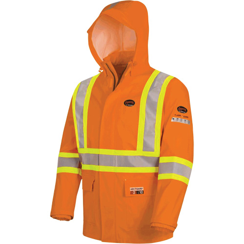 5880 Manteau de pluie ignifuge et protection contre les &eacute;clats d'arc &eacute;lectrique, T-petit, Orange haute visibilit&eacute;, 10 cal/cm² Haskins Industrial Inc.