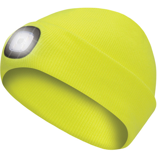 5676 Knit Toque with LED Headlight, Fleece Lining, One Size, High Visibility Yellow Haskins Industrial Inc.