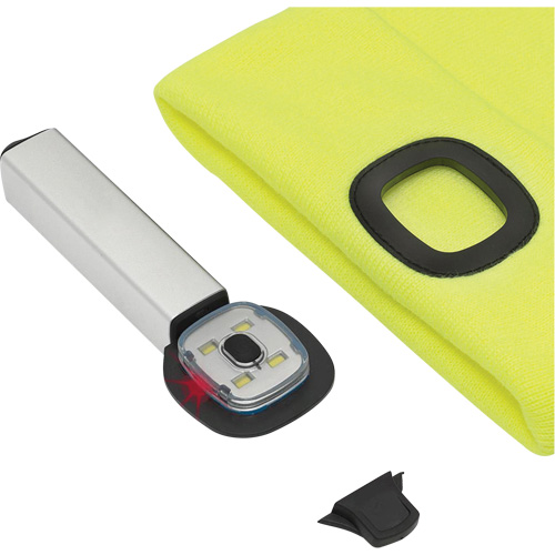 5676 Knit Toque with LED Headlight, Fleece Lining, One Size, High Visibility Yellow Haskins Industrial Inc.