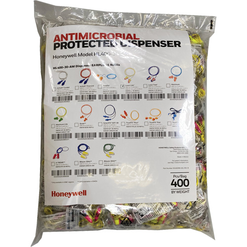 Recharge de bouchons doreille LL-30 pour le distributeur HL400, Vrac - Sac en poly, Avec cordon Haskins Industrial Inc.