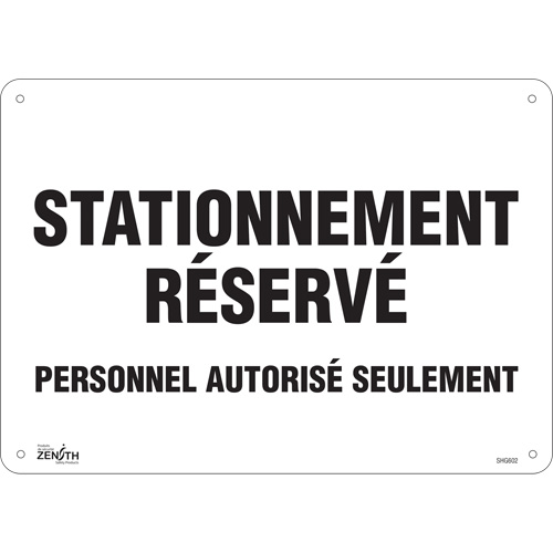 "Stationnement r&eacute;serv&eacute;" Parking Sign, 10" x 14", Aluminum, French Haskins Industrial Inc.