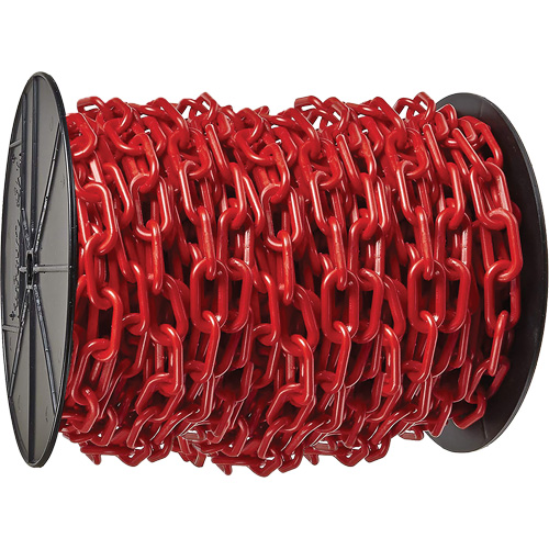 Heavy-Duty Plastic Safety Chain, Red, 2" Link, 100' Length Haskins Industrial Inc.