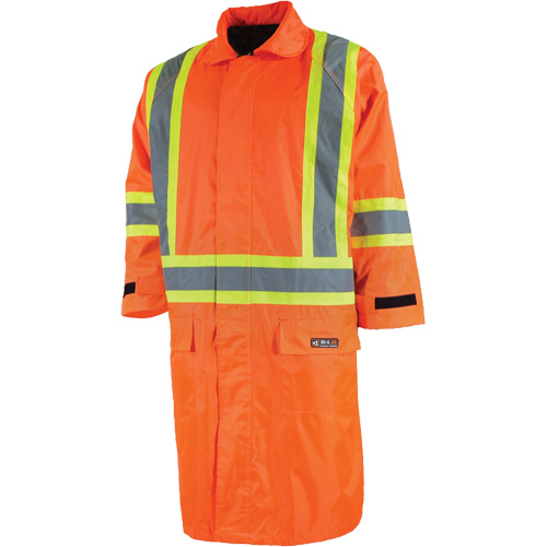 Long Rain Jacket with Detachable Hood, Nylon/PVC, Small, High Visibility Orange Haskins Industrial Inc.
