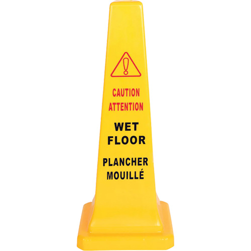 C&ocirc;ne d'avertissement de plancher mouill&eacute;, Bilingue avec pictogramme Haskins Industrial Inc.
