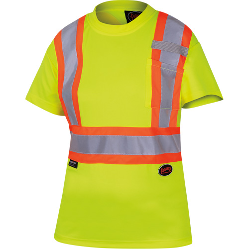 6949 Women's Bird's-Eye Safety T-Shirt, Polyester, X-Small, High Visibility Lime-Yellow Haskins Industrial Inc.
