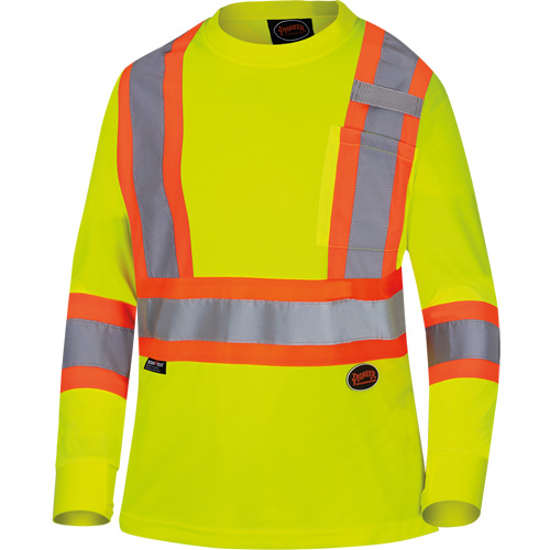 6969 Women's Bird's-Eye Long-Sleeved Safety Shirt, Polyester, X-Small, High Visibility Lime-Yellow Haskins Industrial Inc.