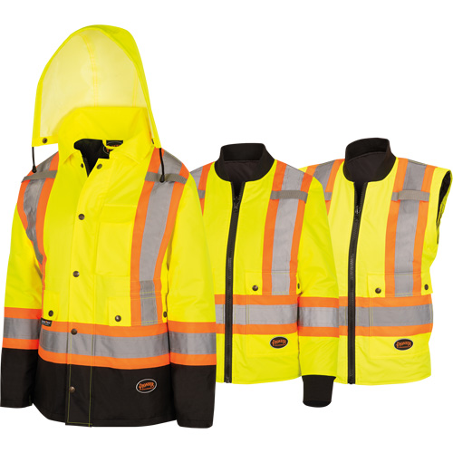 5021BBW Women's  7-in-1 Waterproof Jacket with Hood, Polyester/Polyurethane, High Visibility Lime-Yellow, X-Small Haskins Industrial Inc.