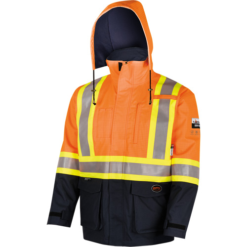 4484 Defender&reg; FR/Arc/Antistatic Trilaminate Safety Jacket, Small, Black/High Visibility Orange, 11 cal/cm² Haskins Industrial Inc.