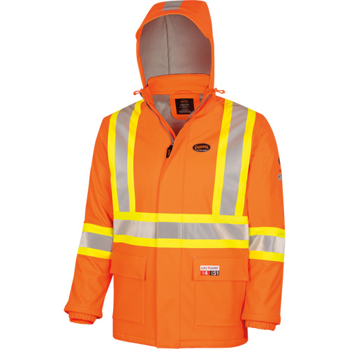 5884 Flash-Gard&reg; FR/Arc-Rated Waterproof Jacket with Hood, Small, High Visibility Orange, 51 cal/cm² Haskins Industrial Inc.