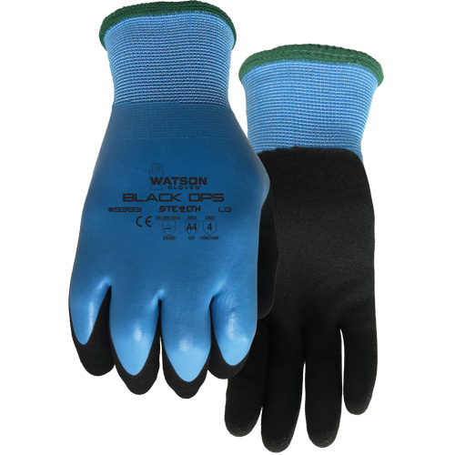 Stealth Black Ops Water-Resistant Gloves, Size Small, 15 Gauge, Rubber Latex Coated, Glass Fibre/Polyester Shell, ASTM ANSI Level A4 Haskins Industrial Inc.