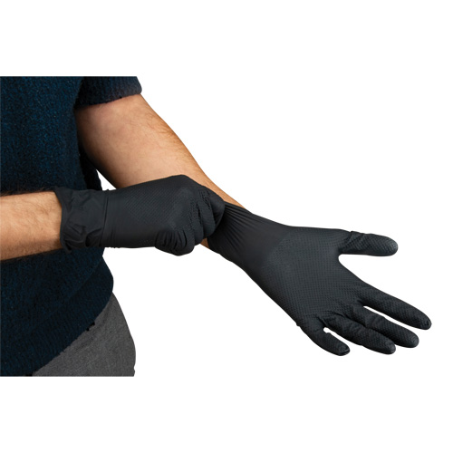 Heavyweight Tactile Grip Examination Gloves, Small, Nitrile, 8-mil, Powder-Free, Black Haskins Industrial Inc.