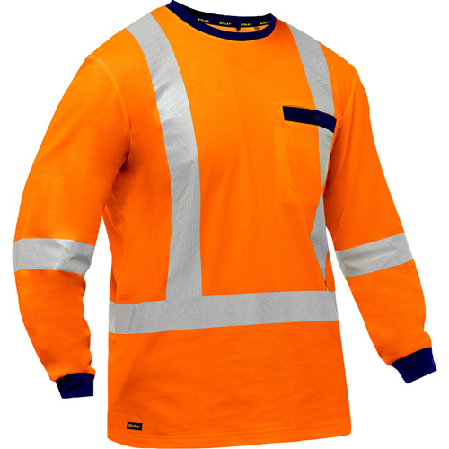 Bisley&reg; X-Back Long Sleeve Shirt, Poly-Cotton, Small, High Visibility Orange Haskins Industrial Inc.