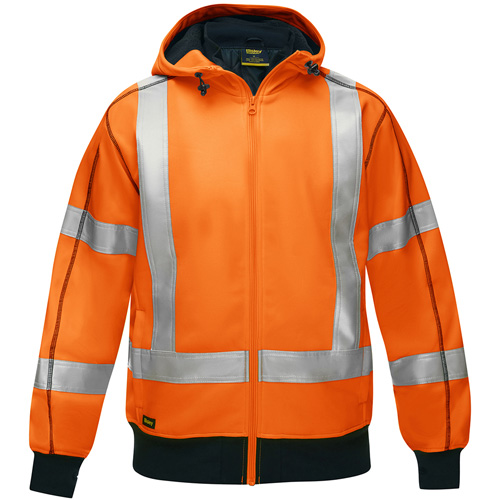 Coton ouat&eacute; doubl&eacute; de sherpa avec capuchon &agrave; fermeture &eacute;clair compl&egrave;te et X au dos Bisley, 3T-Grand, Orange haute visibilit&eacute; Haskins Industrial Inc.