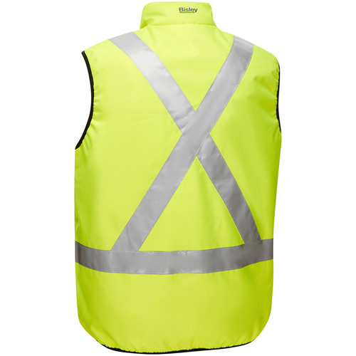 Bisley&reg; X-Back Reversible Puffer Vest, High Visibility Lime-Yellow, Small, Polyester Haskins Industrial Inc.
