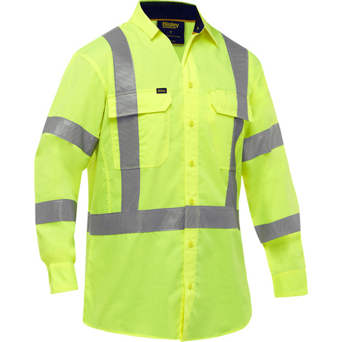 Bisley&reg; X-Back Long Sleeve Work Shirt with X-Airflow, Poly-Cotton, Small, High Visibility Lime-Yellow Haskins Industrial Inc.