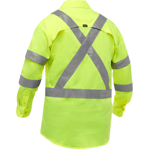 Bisley&reg; X-Back Long Sleeve Work Shirt with X-Airflow, Poly-Cotton, Small, High Visibility Lime-Yellow Haskins Industrial Inc.