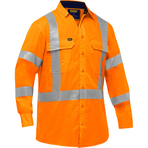 Chemise de travail &agrave; manches longues et X au dos Bisley avec X-Airflow, Poly-coton, Petit, Orange haute visibilit&eacute; Haskins Industrial Inc.
