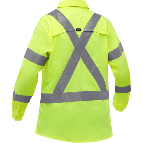 Bisley&reg; X-Back Women's Long Sleeve Work Shirt with X-Airflow, Poly-Cotton, Small, High Visibility Lime-Yellow Haskins Industrial Inc.