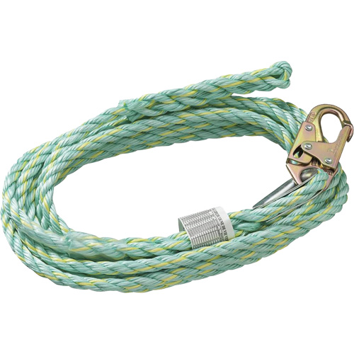 VL-1125-25 Cordage de s&eacute;curit&eacute; vertical avec mousqueton d'ancrage &agrave; une extr&eacute;mit&eacute; & &eacute;clisse dorsale d'extr&eacute;mit&eacute; &agrave; la traîne, Copolym&egrave;re Haskins Industrial Inc.