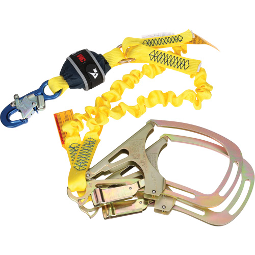 Twin-Leg Stretch Web Shock-Absorbing Lanyard, 6', Rebar Hook Center, Snap Hook Leg Ends Haskins Industrial Inc.