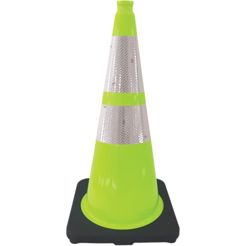 C&ocirc;ne de signalisation de premi&egrave;re qualit&eacute;, 28", Vert lime, Bande(s) r&eacute;fl&eacute;chissante(s) 4" & 6" Haskins Industrial Inc.