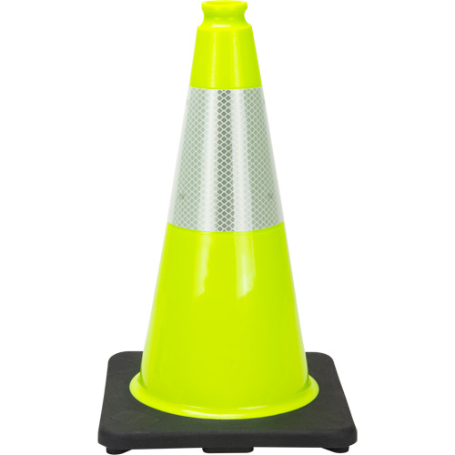 C&ocirc;ne de signalisation de premi&egrave;re qualit&eacute;, 18", Vert lime, Bande(s) r&eacute;fl&eacute;chissante(s) 6" Haskins Industrial Inc.