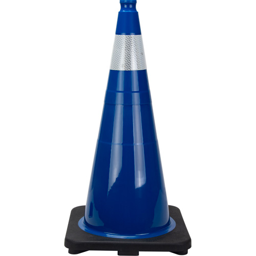 C&ocirc;ne de signalisation de premi&egrave;re qualit&eacute;, 28", Bleu, Bande(s) r&eacute;fl&eacute;chissante(s) 4" Haskins Industrial Inc.