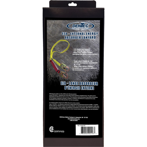 External Energy Absorber Lanyard with 3/4" Hook in Retail Box, 6', Snap Hook Center, Snap Hook Leg Ends, Polyester Haskins Industrial Inc.