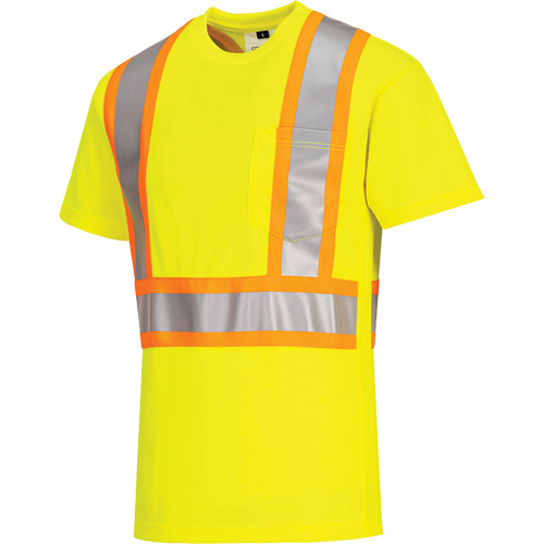T-shirt de s&eacute;curit&eacute; &agrave; bandes contrastantes, Polyester, Petit, Jaune lime haute visibilit&eacute; Haskins Industrial Inc.
