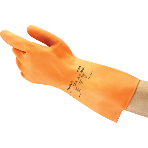 ALPHATEC&reg; 87-320 Gloves, Size 9, 11.8" L, Rubber Latex, Flock-Lined Inner Lining, 18-mil Haskins Industrial Inc.