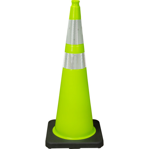 C&ocirc;ne de signalisation de premi&egrave;re qualit&eacute;, 36", Vert lime, Bande(s) r&eacute;fl&eacute;chissante(s) 4" & 6" Haskins Industrial Inc.