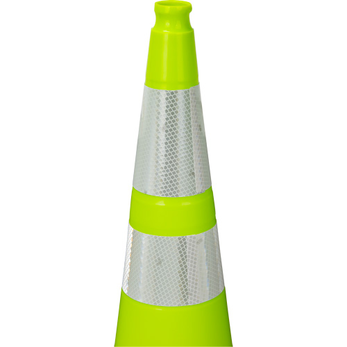 C&ocirc;ne de signalisation de premi&egrave;re qualit&eacute;, 36", Vert lime, Bande(s) r&eacute;fl&eacute;chissante(s) 4" & 6" Haskins Industrial Inc.